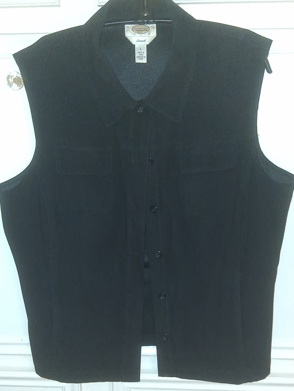 3Talbots Black Sleeveless Button Down Saude Vest Stretch 2 Pockets-Vitage